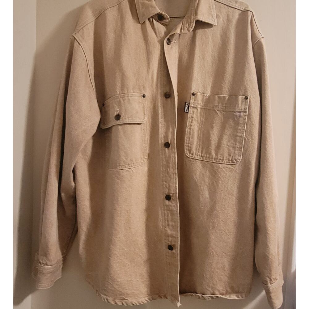 Vintage Jacket Karl Kani Beige Jeans Men 2X Denim Hip Hop 2PAC Button Up GC
